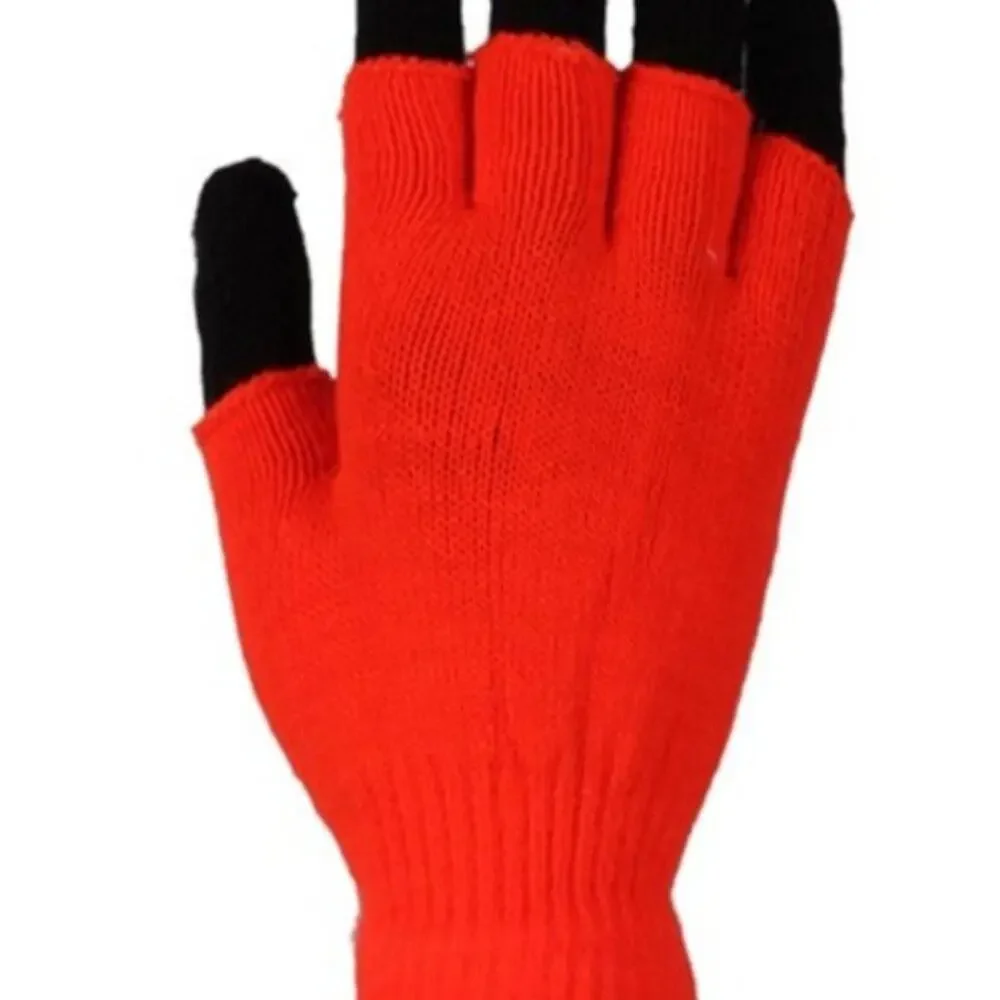 Stasia Neon Pink: Double Layered Knit Fingerless + black Finger Gloves OSFM